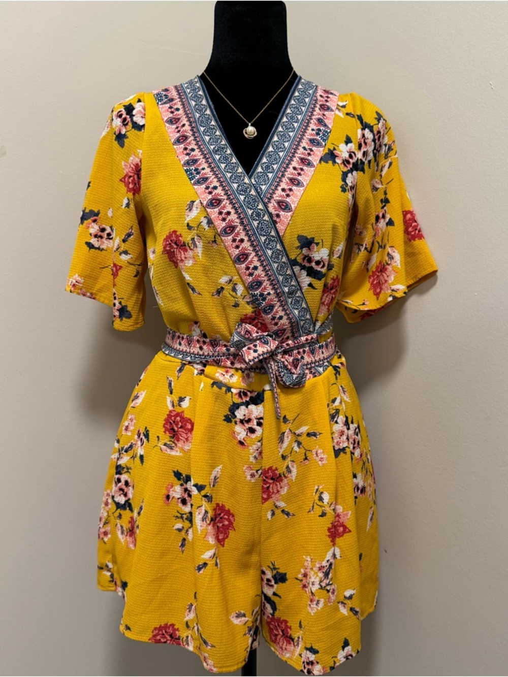 Trixxi Yellow Floral Wrap Mini Dress